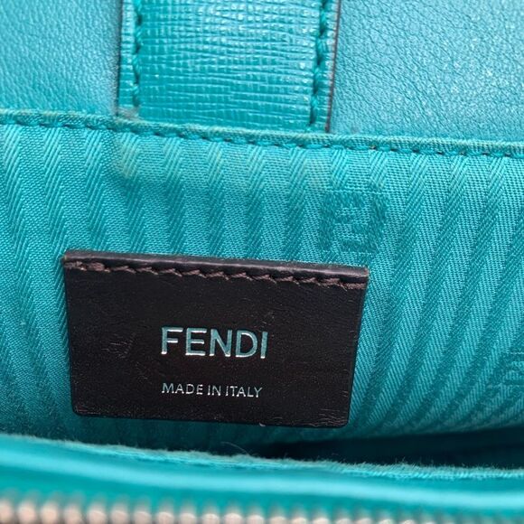 Auth Fendi 2Jours Petit 2way Turquoise Lagoon Saffiano Leather Tote Bag Preloved - Picture 13 of 16